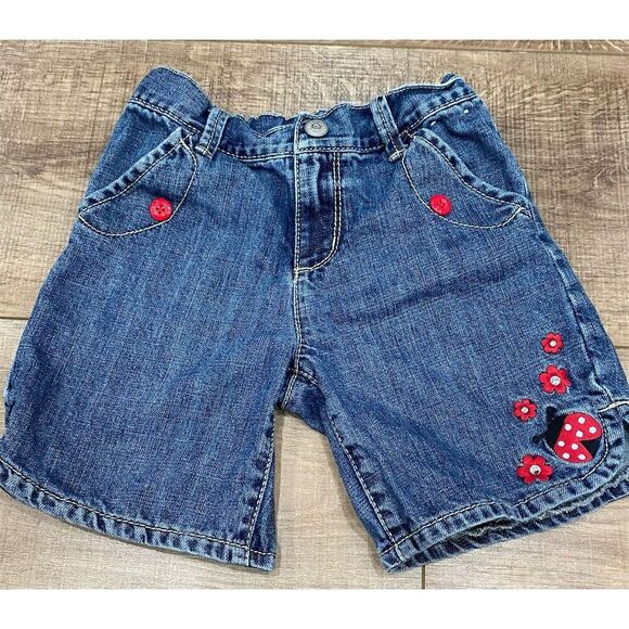 Gymboree Toddler Girl's size 7 Blue Denim Shorts Ladybug Embroidery - Picture 1 of 3